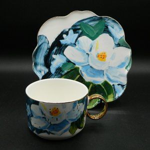 Anthropologie Magnolia Flower Cup/Mug and Dessert Plate